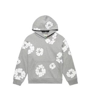 Grey on white denim tear hoodie